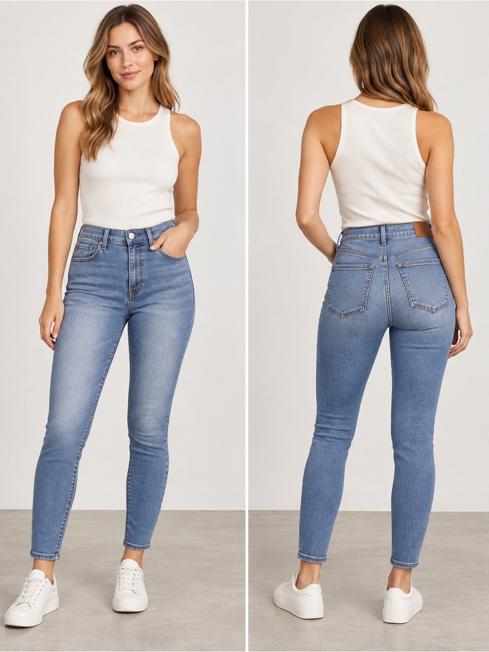 Denim Forum The Lola High-Rise Medium Blue Skinny Jeans Size 31 28L Y2K